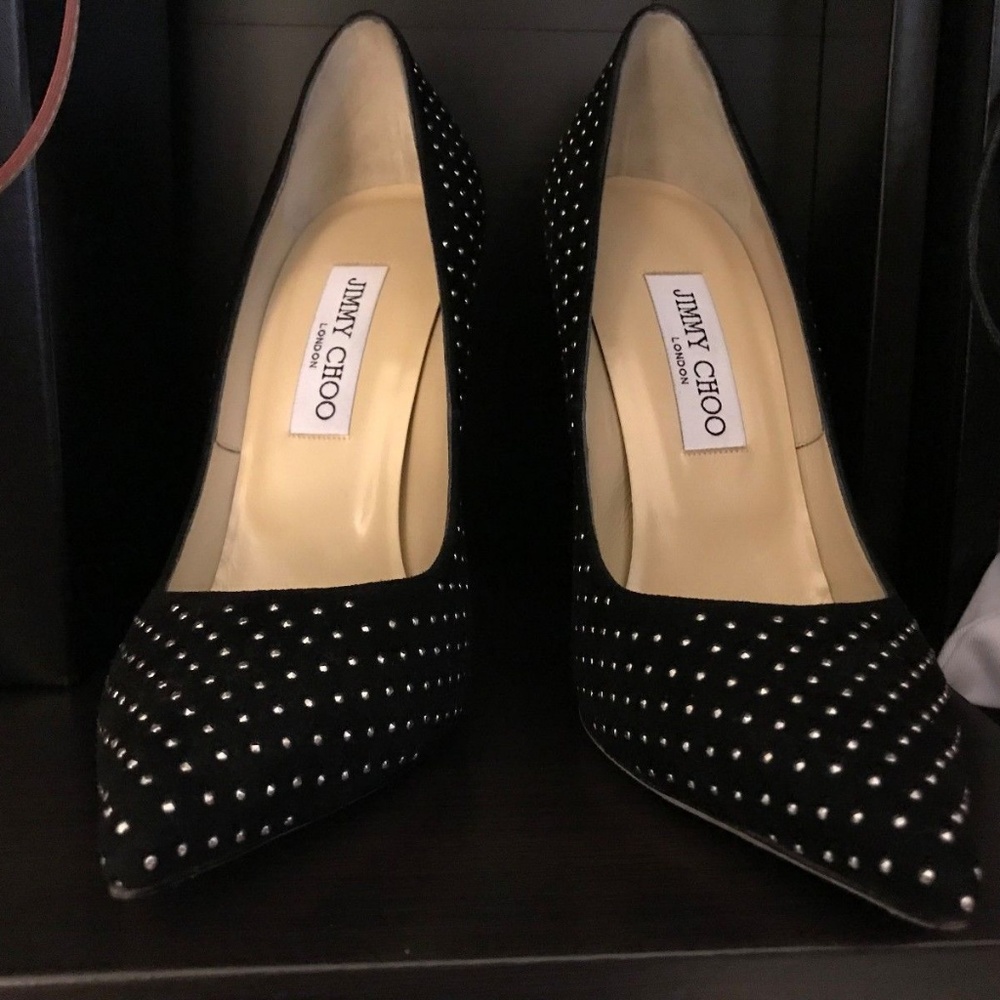 Jimmy-Choo-Pump-Abel-Black-Studded-Suede-Size-38